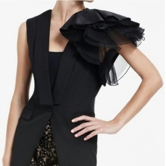 BCBGMAXAZRIA Alexandria Vest Puff One Shoulder Black Size Small - Picture 6 of 16